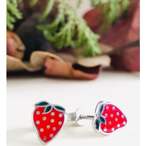 925 Sterling Silver Strawberry Stud Earrings Kids Jewelry Children earrings Red Enamel Birthday gift for girls fashion fruit