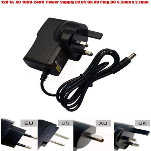 DC 12V 1A adapter 100~240V AC to DC 12V 1A, suitable for LED light bar light CCTV security camera DVR NVR monitoring + DC female