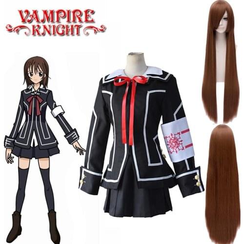 Anime Vampire Knight Cosplay Costume Yuki Day Night Class Uniform Girls Cross Black white Jacket Shirt Dress Armband Free Ship