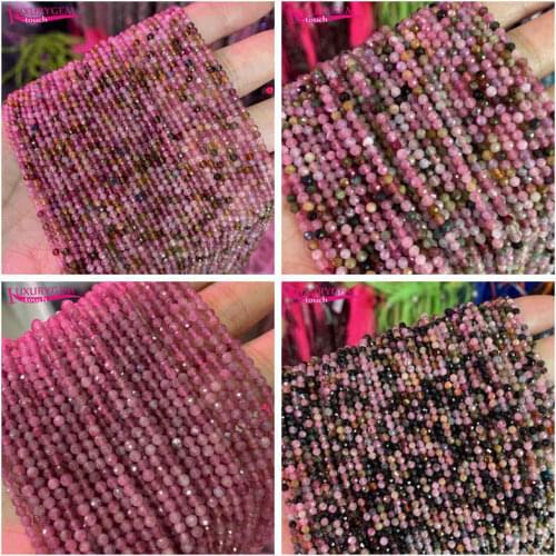 High Quality 2.5-3mm Natural Tourmaline Stone Faceted Round Shape Loose Spacer Beads Jewelry Accessory 38cm sk8