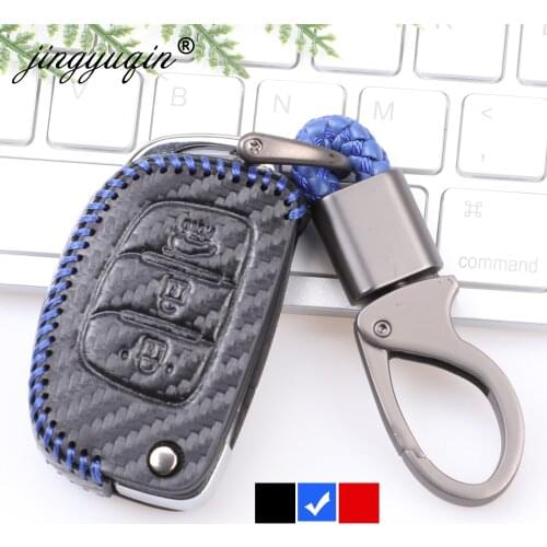Carbon Leather Key Case Key Fob Cover Keychain For Hyundai Creta Tucson Elantra Santa Fe ix25 ix35 i20 i30 HB20 Verna Mistra