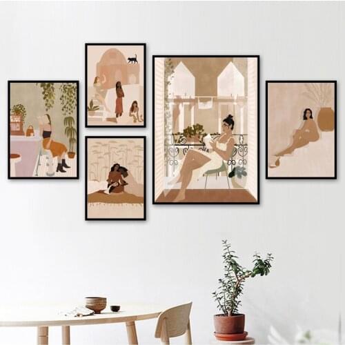 Black Girl Reading Illustration Cat Wall Art Canvas Painting Modern Posters And Prints Nordic Wall Picture For Living Room Decor