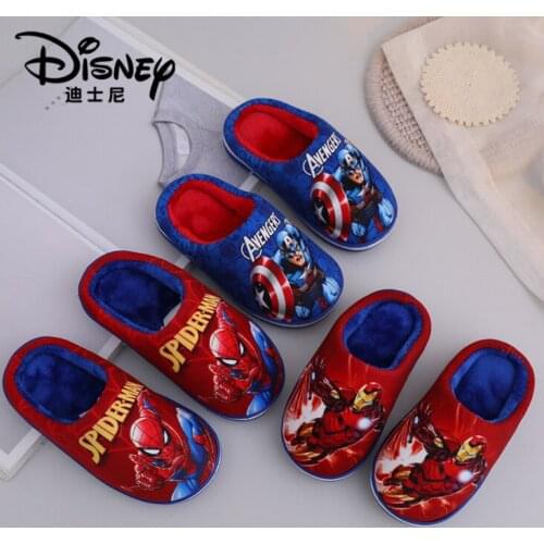 Disney childrens cartoon spiderman boy non-slip soft-soled slippers baby plus velvet thick warm cotton shoes home shoes