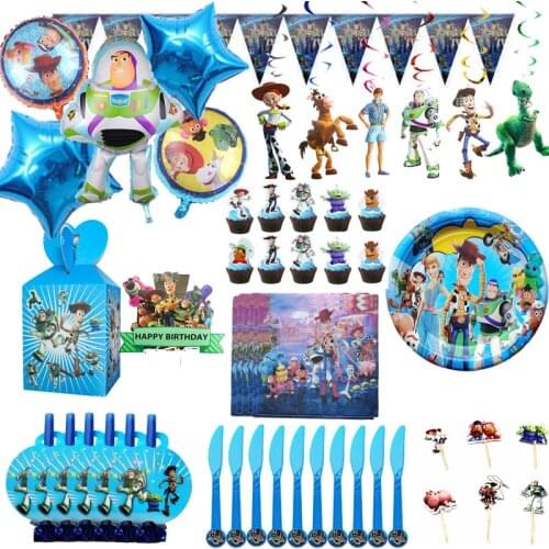 Disney Toy Story Cartoon Party Supplies Tableware Foil Balloon Cup Straw Plate Napkin Kids Faovr Gift Birthday Party Decorations