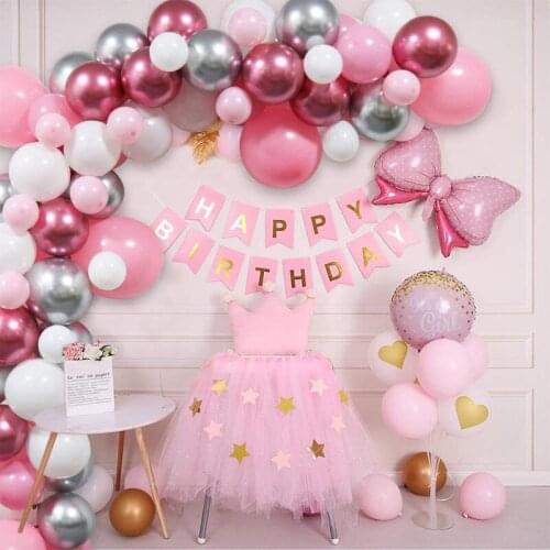 DIY Metal pink Balloon Garland Arch Kit girl Baby Shower 87pcs Silver White Balloon for Wedding decoration Party Decor mariage