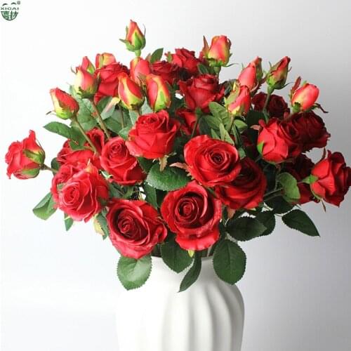 EXTRA 10%OFF/3LOTS) 7/5 Pieces(3-Headed)Lovely Small Valentine/Home/Wedding Decoration Artificial Latex Real Touch Rose Flower
