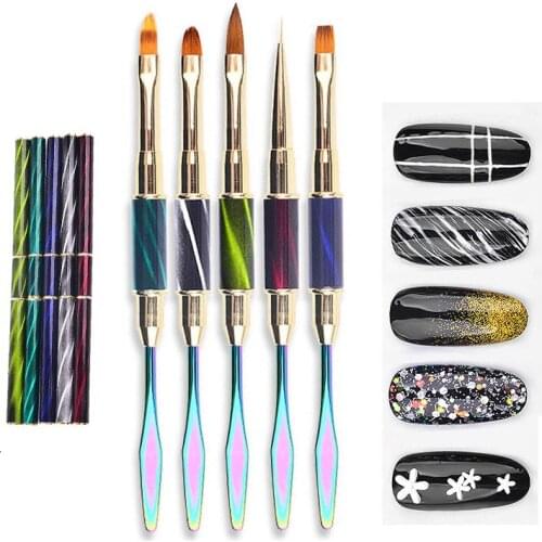 Dual Head Stick Liner Drawing Manicure Brush Nail Brush Acrylic UV GEL Extension Builder Pen Brush UV Gel Removal Spatula