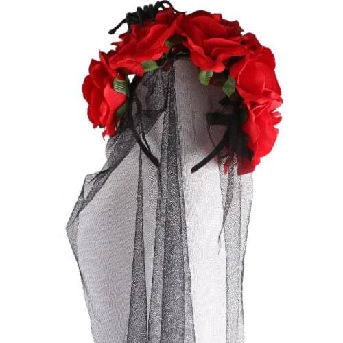 Simulation Rose Veil Head Buckle Spider Headband Halloween Dance Party Easter Headdress Accessories Performance Props Girls