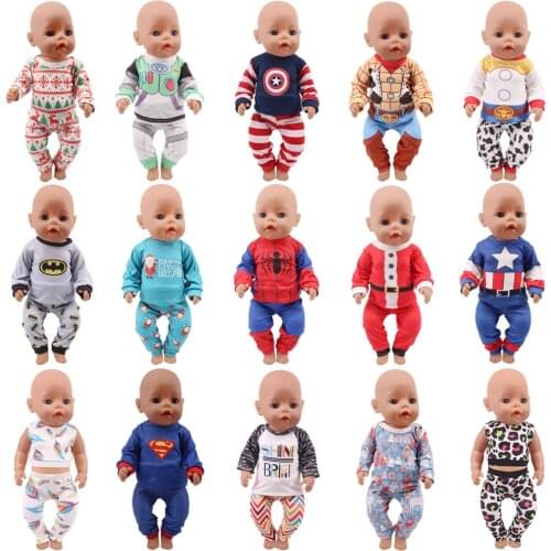 Doll Clothes 2 Pcs/Set Pajamas Super Hero Suits For 18 Inch American Of Girl`s &43Cm Baby New Born Doll Zaps Generation Toy DIY