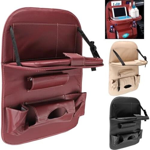 LEEPEE Travel Storage Bag Table Tray Car Seat Back Organizer Car Storage Organizer Foldable Pu Leather Pad Bag Auto Accessories