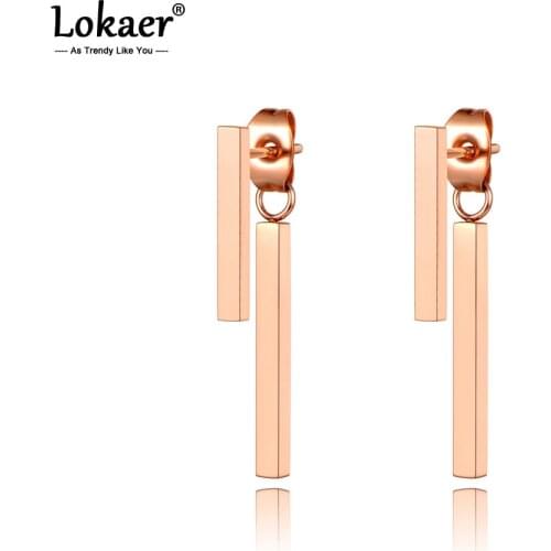 Lokaer Fashion Titanium Stainless Steel Office Party Earrings Bohemia Long Strip Geometry Earring Jewelry For Women Girls E20261