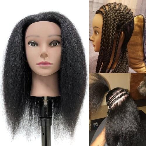 African American Traininghead Mannequin Head With Real Hair For Braiding Hair Training Hairart Barber Hairdressing Fashi Styling
