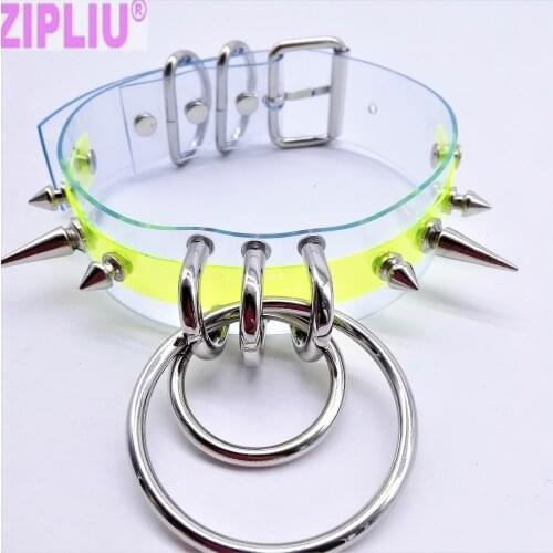 Fashion handmade Clear NEON GREEN NEON PINK punk choker Necklace Sexy Harajuku collar Rivet torques metal spikes bullet O-round