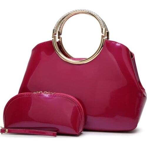 New Fashion Patent Leather Composite Bag Trendy Shiny Handbag Ladies Banquet Handbag Totes Bridal Bag Stereotyped Female Bags