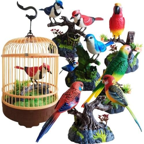 Novelty Toys Voice Control Simulation Toy Kids Early Learning Birds Decor Fake Bird with Cage Drawer Desktop Decoration Office