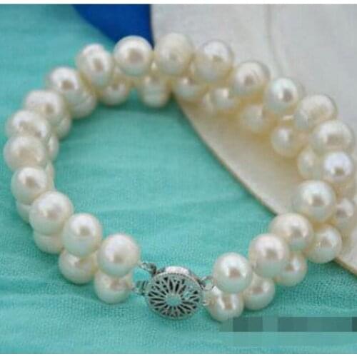 New hot 2strands 8" 10mm white round fresh water pearl bracelet