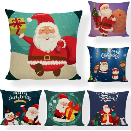 Christmas Cushion Cover Santa Christmas Gift Greeting Sofa Home Decorative Pillow Cover Cartoon Pillowcase Outside Cushion Cover