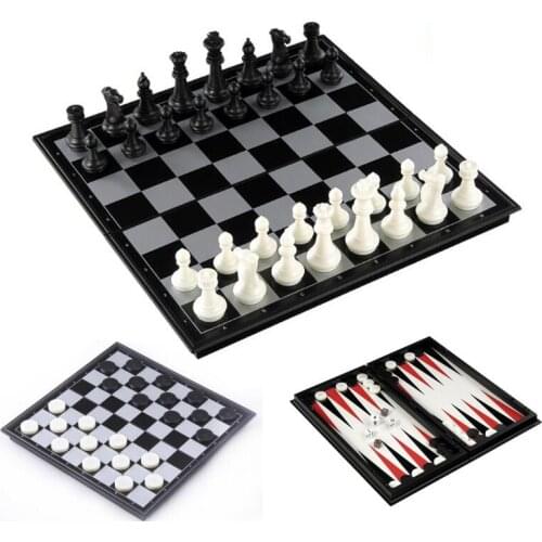 3 in 1 Chess Set with Chessboard And Chess Pieces Folding Magnetic International Chess Checkers Backgammon Board Games Kit