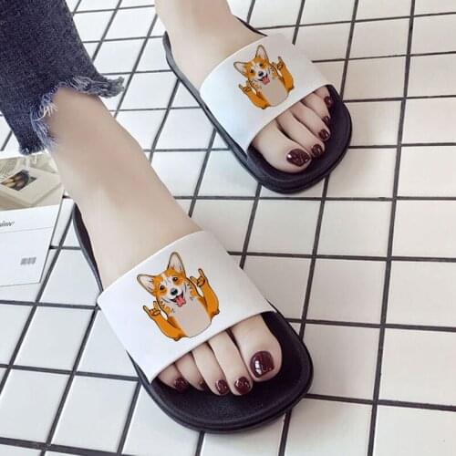 Shoes For Women Summer Kawaii Cartoon Pattern Print Ladies Slippers Home Indoor Flip Flop Outdoor Non-slip Slides Female