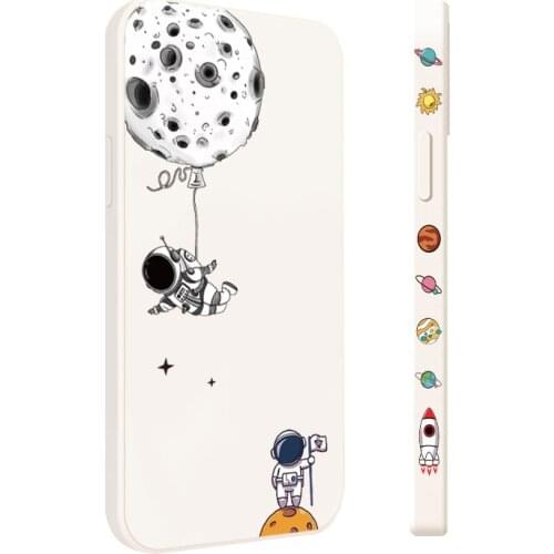 Silicone Smartphone Case For Iphone 7 8 11 12 Pro Max XR XS Cartoon Astronaut Side Bar Prints Spacemen Cellphone Back Cover
