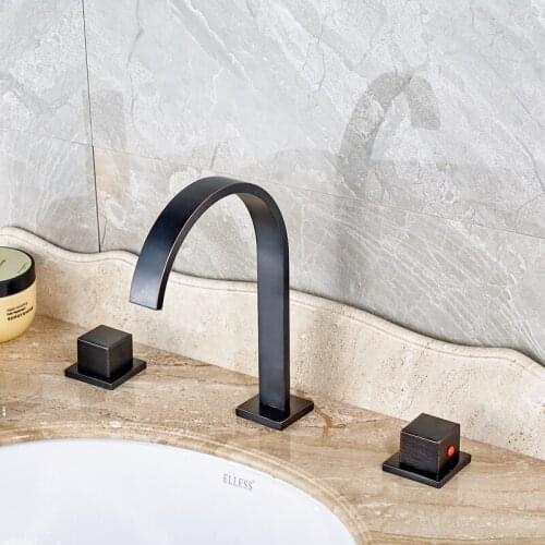 Traditional Oil Rubbed Bronze Finished Deck Mounted Bathroom Sink Faucet Double Handle Mixer Tap