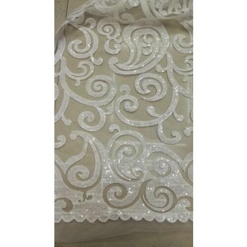 High Quality African Lace Fabric Net 2017 French Lace Fabric Tulle With Sequins white Color Nigerian Lace Fabric For Wedding