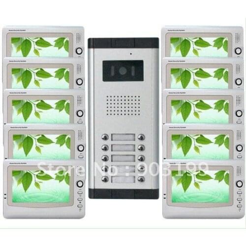 TOP QUALITY - 7"color video door phone/doorphone /intercom system 1 to 10 + Free Shipping