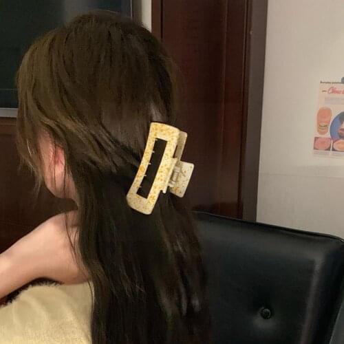 Women Korean Elegant Colorful Spot Acrylic Resin Rectangle Hair Hollow Hairpin Irregular Claw Matte Headwear Geometric Girl J7Q4