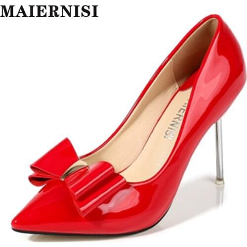 Woman Pumps High Heels 10CM 2021 Spring Women Pumps Fashion Office Shoes Pumps Sweet Butterfly-knot Red Ladies Wedding Shoes
