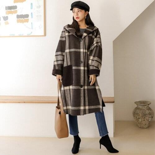 Winter Women High Quality Faux lambswool Fur OverCoats Luxury Long Loose Thick Warm Plus Size Female 2019 coffee plaid hooded