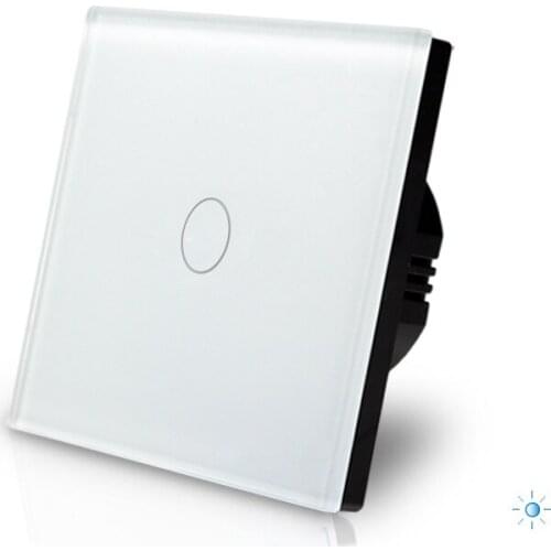 1 way 1 gang 220V wall light switch EU standard white tempered galss dimmer switch for table lamp with led backlight indicator