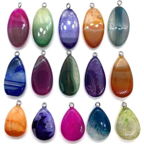 1pcs Spot Wholesale Natural Stone Pendant Egg-shaped Drop-shaped Color Striped Agate DIY Handmade Necklace Jewelry Accessories