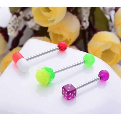 16 PCS /LOT new hot mixed 316L surgical steel with koosh silicon true blue Piercing ROSE Tongue Bars