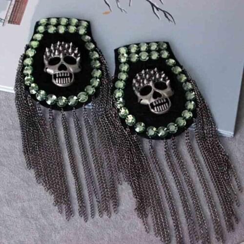 2pcs EE1706Handmade stage skull arena exhibition perform play show tassel shoulder brooch epaulet /epaulettes badge knot pads