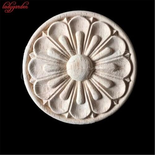 24CM Unpainted Wood Carved Corner Onlay Applique Frame Furniture Carved Applique Window Decor Miniatures Wooden Figurines