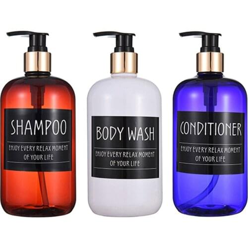 3Pack Shower Bottles Refillable Liquid Soap Dispenser for Bathroom Soap Shampoo Conditioner Press Dispenser with Separate Label