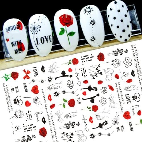 3D Nail Sticker Decals Self-adhesive Stickers for Nails Couple Rose Flower Love Heart Stickers for Manicure Nail Art Decoration