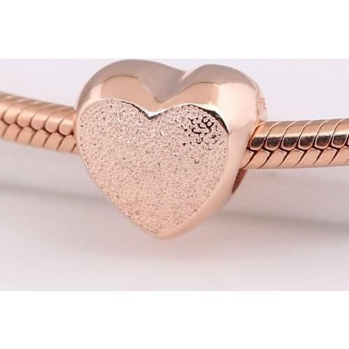 Authentic S925 Silver Rose Matte Brilliance Heart Bead Charm fit Lady Bracelet Bangle DIY Jewelry