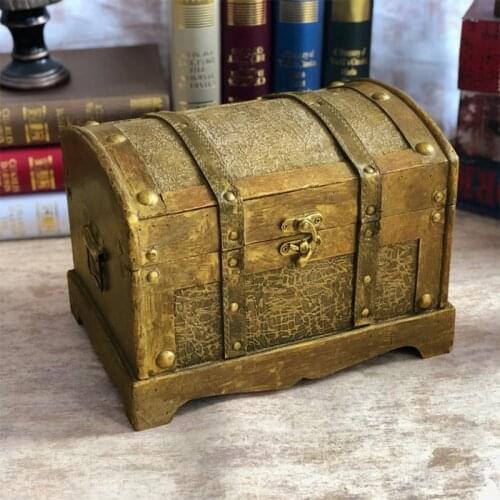 Retro Wooden Box Desktop Ornament Treasure Chest Gem Vintage Jewelry Storage Box Keepsake Case Party Game Decoration