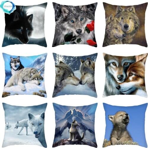 Wild Wolf Printed Decorative Pillow Cases Animal Cushion Cover Polyester Throw Pillow Cover for Home Sofa Decor Pillowcase
