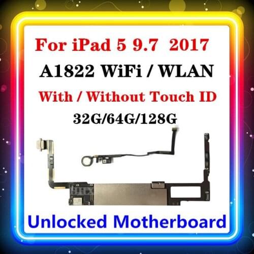 For IPad 5 9.7 2017 A1822 Motherboard WiFi Version with / No Touch ID 16gb/32gb/64gb/128gb Original Clean Replaced Mainboard