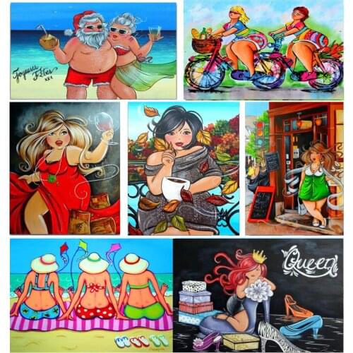 Fat lady/woman 5D DIY diamond painting full square dame Cross stitch Comic round mosaic Diamond embroidery girl for wall decor