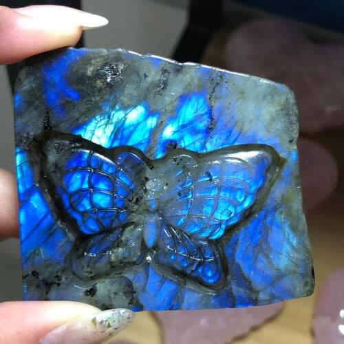 HOT!!!!!!! natural blue labradorite hand crved polished crystal stone butterfly