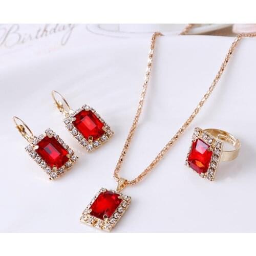 Beautiful Fashion Jewelry Set Women Banquet Wedding Party Necklace Earrings Finger Ring Jewelry Set