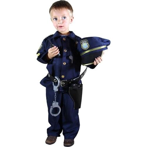 Deluxe Police Officer Costume and Role Play Kit Boys Halloween Carnival Party Performance Fancy Dress Uniform Outfit