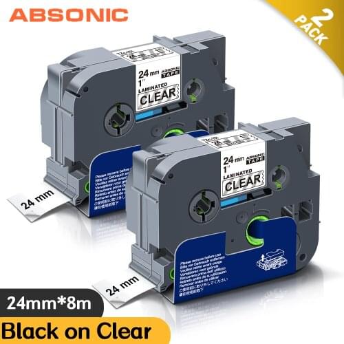 Absionc 2PK Laminated Label TZe-151 TZ-151 Black on Clear 24mm TZe Tapes Compatible for Brother P-touch PT-D600 PT-P700 Printers