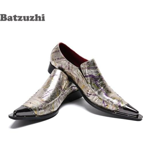 Batzuzhi British Style Men Shoes Formal Dress Shoes Pointed Metal Tip Oxfords Wedding Shoes Men Business sepatu pria, Big 46