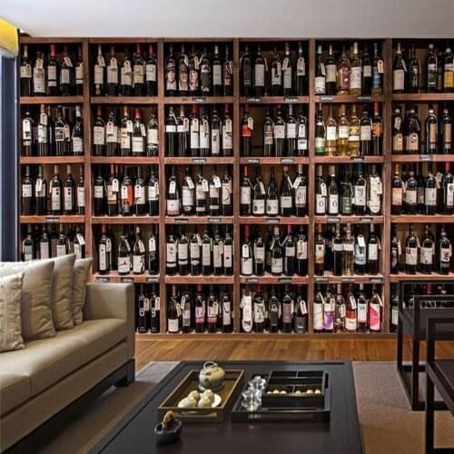 Photo Wallpapers 3D Red Wine Bottles Wooden Wine Rack Wall Cloth Wall Paper For Living Room Restaurant Wall Decor Mural Painting