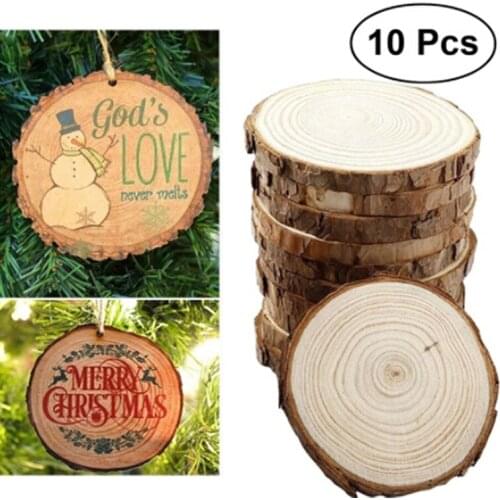 Natural Round Wood 10pcs Unfinished Slices Circles With Tree Bark Log Discs For Party DIY Crafts Home Decoration
