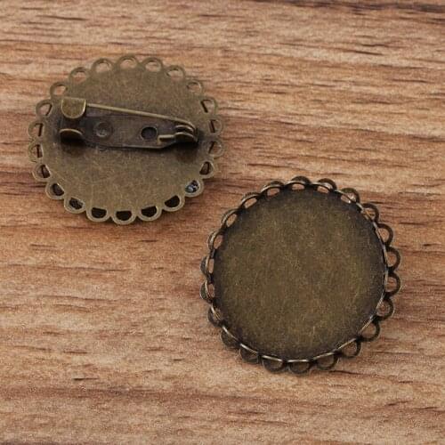 Blank Metal Brooch Base Round Double Lace Bezel Pins Back Brooch Cabochons Settings Findings DIY Badge Pins Jewelry Accessories